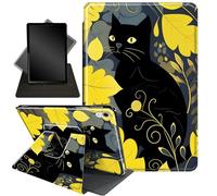 Case for iPad Air 5th Generation 2022 for iPad Air 4th 2020 10.9 Inch,360 Degree Rotating Stand Smart Protective Cover Case for iPad Air 5/4 Tablet,Black cat on Leaf