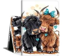 Case for iPad Air (A16) 11-inch 2025 & iPad 10th Gen 10.9-inch 2022, Slim Multi-Angle Stand Folio Cover with Auto Wake/Sleep, Shockproof PU Leather Lightweight Protective Case, Cute Highland Cows