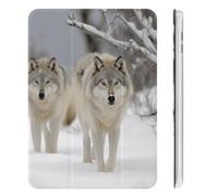 Case for ipad Mini 6 2021 8.3 Inch with Pencil Holder,Two Wolves Walking in The Snowprinted Slim Lightweight Tri-fold Soft TPU Back Cover with Auto Wake/Sleep for iPad Mini 6th Generation Case