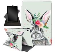 Case for iPad Mini 6 Case 2021,Case for iPad Mini 7 (A17 Pro 2024),360 Degree Swiveling Stand Protective Cover Auto Sleep/Wake Case for iPad Mini 7th/6th Generation 8.3",Flower Grey Rabbit