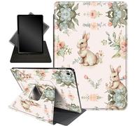 Case for iPad Mini 6 Case 2021,Case for iPad Mini 7 (A17 Pro 2024),360 Degree Swiveling Stand Protective Cover Auto Sleep/Wake Case for iPad Mini 7th/6th Generation 8.3",Gray Rabbit and Flowers