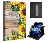 Case for iPad mini 7 2024 (A17 Pro) / iPad mini 6 8.3",360° Rotating Stand Case with Hand Strap, Shockproof Protective Cover with Auto Sleep/Wake,Sunflowers On Wooden