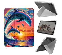 Case for iPad mini 7 A17 Pro 2024/iPad Mini 6 2021 8.3 Inch iPad mini 7th/6th Gen Case, Shockproof Clear with Pencil Holder Folding Y Shape Stand Cover,Dolphins in The Sunset
