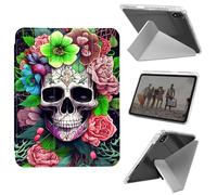 Case for iPad mini 7 A17 Pro 2024/iPad Mini 6 2021 8.3 Inch iPad mini 7th/6th Gen Case, Shockproof Clear with Pencil Holder Folding Y Shape Stand Cover,Skull Pink Rose Flower