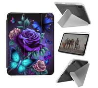 Case for iPad mini 7 A17 Pro 2024/iPad Mini 6 2021 8.3 Inch iPad mini 7th/6th Gen Case, Shockproof Clear with Pencil Holder Folding Y Shape Stand Cover,Blue Pink Roses Butterfly