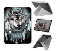 Case for iPad mini 7 A17 Pro 2024/iPad Mini 6 2021 8.3 Inch iPad mini 7th/6th Gen Case, Shockproof Clear with Pencil Holder Folding Y Shape Stand Cover,Wolf Dreamcatcher
