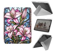 Case for iPad mini 7 A17 Pro 2024/iPad Mini 6 2021 8.3 Inch iPad mini 7th/6th Gen, Shockproof Clear with Pencil Holder Folding Y Shape Stand CaseLily Flower Pink