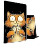 Case for iPad mini 7 A17 Pro 2024/iPad Mini 6 2021 8.3 Inch PU Leather Shockproof Stand Protective Cover with Auto Sleep/Wake for iPad mini 7th/6th Generation 8.3",Ginger Cat Holding Fish