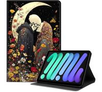 Case for iPad mini 7 (A17 Pro, 2024) & Mini 6 (2021), Slim PU Leather Folio Cover with Auto Wake/Sleep, Multi-Angle Stand Cover for Work School and Travel, Skeletons Kissing Under Moon