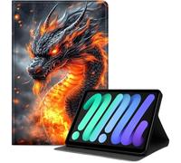 Case for iPad mini 7 (A17 Pro, 2024) & Mini 6 (2021), Slim PU Leather Folio Cover with Auto Wake/Sleep, Multi-Angle Stand Cover for Work School and Travel, Fire Dragon Head Portrait