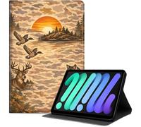 Case for iPad mini 7 (A17 Pro, 2024) & Mini 6 (2021), Slim PU Leather Folio Cover with Auto Wake/Sleep, Multi-Angle Stand Cover for Work School and Travel, Deer at Sunset Lake