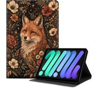 Case for iPad mini 7 (A17 Pro, 2024) & Mini 6 (2021), Slim PU Leather Folio Cover with Auto Wake/Sleep, Multi-Angle Stand Cover for Work School and Travel, Fox in Floral Frame