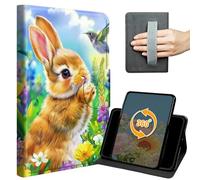 Case for iPad mini 7 (A17 Pro, 7th Generation) 2024 /iPad mini 6 (6th Gen) 8.3 Inch Slim PU Leather 360 Degree Rotating Stand Cover with Hand Strap Auto Wake/Sleep Magnetic Clasp, Cute Rabbit