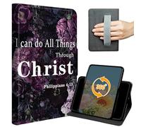 Case for iPad mini 7 (A17 Pro, 7th Generation) 2024 /iPad mini 6 (6th Gen) 8.3" Slim PU Leather 360 Degree Rotating Stand Cover with Hand Strap Auto Wake/Sleep Magnetic Clasp, Flower Philippians 4-13