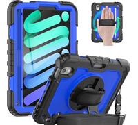 Case for iPad mini 7/ Mini 6 8.3 Inch with Shoulder Strap & Hand Strap & Pencil Holder&Stand, Heavy Duty Rugged Protective Shockproof Cover for iPad mini 7th (A17 Pro)/6th Generation for Kids, Blue