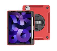 Case for iPad Pro 11 and Air 4/5 10.9, Triple Protection, Full Protection TPU Case with 360° Rotating Stand, Hand Strap and Pen Slot, Red