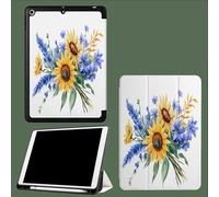 Case for iPad Pro 11 Inch 2022/2021/2020 4th / 3rd / 2nd Generation, Soft TPU Back Cover, Slim Protective Case with Pencil Holder, Auto Wake/Sleep Yellow Sunflower Oil Painting Plants-White