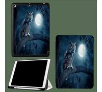 Case for iPad Pro 11 Inch 2022/2021/2020 4th / 3rd / 2nd Generation, Soft TPU Back Cover, Slim Protective Case with Pencil Holder, Auto Wake/Sleep Night Scene Owl Realistic Animal-Dark Blue