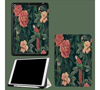 Case for iPad Pro 11 Inch 2022/2021/2020 4th / 3rd / 2nd Generation, Soft TPU Back Cover, Slim Protective Case with Pencil Holder, Auto Wake/Sleep Macaw Tropical Leaves Flowers-Green