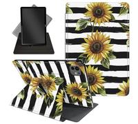 Case for iPad Pro 11 Inch 2024 5th Generationg (M4),360 Degree Rotating Protective Stand Cover with Auto Wake/Sleep,for iPad Pro 11 Inch 2024,Black White Stripe Sunflower
