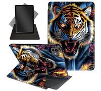 Case for iPad Pro 11 Inch 2024 5th Generationg (M4),360 Degree Rotating Protective Stand Cover with Auto Wake/Sleep,for iPad Pro 11 Inch 2024,Roaring Tiger and Flowers
