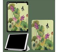 Case for iPad Pro 11 Inch 2024 (M4 5th Generation) with Pencil Holder,Lotus Leaf Butterfly China Flowers Slim Flexible TPU Back Shockproof Protective Cover,Auto Wake/Sleep-Sage Green