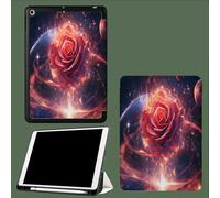 Case for iPad Pro 11 Inch 2024 (M4 5th Generation) with Pencil Holder, Slim Flexible TPU Back Shockproof Protective Cover, Auto Wake/Sleep Space Rose Planet-Red