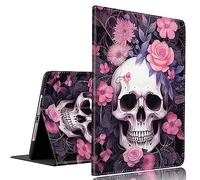 Case for iPad Pro 11 Inch 4th/3rd/2nd/1st Gen 2022/2021/2020/2018 and iPad Air 5th / 4th Gen 10.9 2022/2020，Standing Cover Case with Auto Sleep/Wake，Skull Red Flower