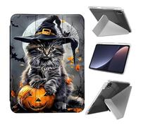 Case for iPad Pro 11 inch 4th/3rd/2nd/1st Generation (2022 2021 2020 2018) with Pencil Holder, Ultra Thin Lightweight Y-Shaped Stand Cover Auto Wake/Sleep,Halloween Cat Pumpkin