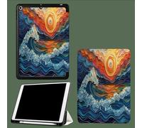Case for iPad Pro 11 Inch 4th/3rd/2nd Generation (2022/2021/2020), Slim Trifold Smart Case with Pencil Holder, Soft TPU Back Cover, Auto Sleep/Wake Abstract Ocean Waves Sunset Landscape-Blue