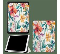 Case for iPad Pro 11 Inch 4th/3rd/2nd Generation (2022/2021/2020), Slim Trifold Smart Case with Pencil Holder, Soft TPU Back Cover, Auto Sleep/Wake Tropical Flowers Leaves-White