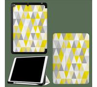 Case for iPad Pro 11 Inch 4th/3rd/2nd Generation 2022/2021/2020, Soft Slim Trifold Stand Protective Case with Pencil Holder, Auto Sleep/Wake,Yellow Gray Triangle