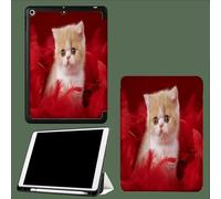 Case for iPad Pro 11 Inch 4th/3rd/2nd Generation 2022/2021/2020, Soft Slim Trifold Stand Protective Case with Pencil Holder, Auto Sleep/Wake,Cat Red Feathers