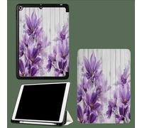 Case for iPad Pro 11 Inch 4th/3rd/2nd Generation 2022/2021/2020, Soft Slim Trifold Stand Protective Case with Pencil Holder, Auto Sleep/Wake,Purple Floral Wood Grain