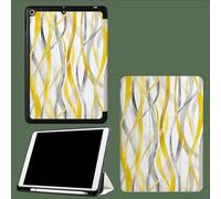Case for iPad Pro 11 Inch 4th/3rd/2nd Generation 2022/2021/2020, Soft Slim Trifold Stand Protective Case with Pencil Holder, Auto Sleep/Wake,Yellow Gray Lines