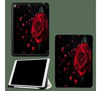 Case for iPad Pro 11 Inch 4th/3rd/2nd Generation (2022/2021/2020), Trifold Smart Case with Pencil Holder, Soft TPU Back Cover,Auto Sleep/Wake Romance Rose Flowers Heart-Shaped
