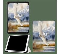 Case for iPad Pro 11 Inch 5th Generation M4 2024 with Pencil Holder Auto Sleep/Wake, Slim Trifold Soft TPU Back Protective Cover Elegant Egret Watercolor Mountains-Blue