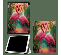 Case for iPad Pro 11 Inch 5th Generation M4 2024 with Pencil Holder Auto Sleep/Wake, Slim Trifold Soft TPU Back Protective Cover Tropical Palm Leaves Flamingo-Green