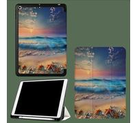 Case for iPad Pro 11 Inch 5th Generation M4 2024 with Pencil Holder Auto Sleep/Wake,Slim Trifold Soft TPU Back Protective Cover Sunset Beach Nature Shells Waves-Blue
