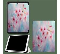 Case for iPad Pro 11 Inch 5th Generation M4 2024 with Pencil Holder Auto Sleep/Wake, Slim Trifold Soft TPU Back Protective Cover Pink Cherry Blossoms Branches-Blue