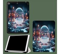 Case for iPad Pro 11 Inch 5th Generation M4 2024 with Pencil Holder Auto Sleep/Wake, Slim Trifold Soft TPU Back Protective Cover Transparent Ball Science Fiction-Blue