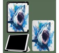 Case for iPad Pro 11 Inch 5th Generation M4 2024 with Pencil Holder Auto Sleep/Wake, Slim Trifold Soft TPU Back Protective Cover Shark Ocean Animals-White