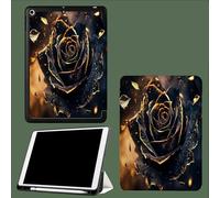 Case for iPad Pro 11 Inch 5th Generation M4 2024 with Pencil Holder Auto Sleep/Wake, Slim Trifold Soft TPU Back Protective Cover Black Rose Gold Stripes-Yellow
