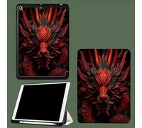 Case for iPad Pro 11 Inch 5th Generation M4 2024 with Pencil Holder Auto Sleep/Wake,Slim Trifold Soft TPU Back Protective Cover Carving Dragon Head China Mythology Animals-Red
