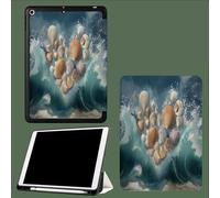 Case for iPad Pro 11 Inch 5th Generation M4 2024 with Pencil Holder Auto Sleep/Wake,Slim Trifold Soft TPU Back Protective Cover Heart-Shaped Shells Sea Waves Romance Love Nature-Blue