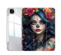 Case for iPad Pro 11-Inch M5/M4 2025/2024 (6th/5th Generation), Slim Clear Case with Pencil Holder, Multi-Angles Folding Y-Shaped Stand Cover, Day of The Dead Girl Gothic
