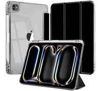 Case for iPad Pro 11-Inch M5/M4 2025/2024 (6th/5th Generation) with Pencil Holder and Soft TPU Bumper, Clear Transparent Back Slim Stand Shockproof Tablet Cover, Auto Wake/Sleep, Black