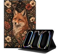 Case for iPad Pro 11 Inch (M5/M4) 2025/2024, Slim PU Leather Folio Cover with Auto Wake/Sleep, Shockproof TPU Back, Multi-Angle Stand Cover for Work School and Travel, Fox in Floral Frame