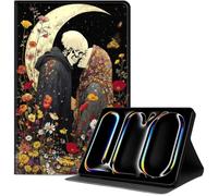 Case for iPad Pro 11 Inch (M5/M4) 2025/2024, Slim PU Leather Folio Cover with Auto Wake/Sleep, Shockproof TPU Back, Multi-Angle Stand Cover for Work School and Travel, Skeletons Kissing Under Moon