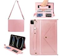 Case for iPad Pro 11" M4 2024 5th Gen, Techcircle Smart Folio Stand PU Leather Cover w/Hand Strap/Pencil Holder/Card Slots/Envelope Pocket Wallet Case, Rose Gold